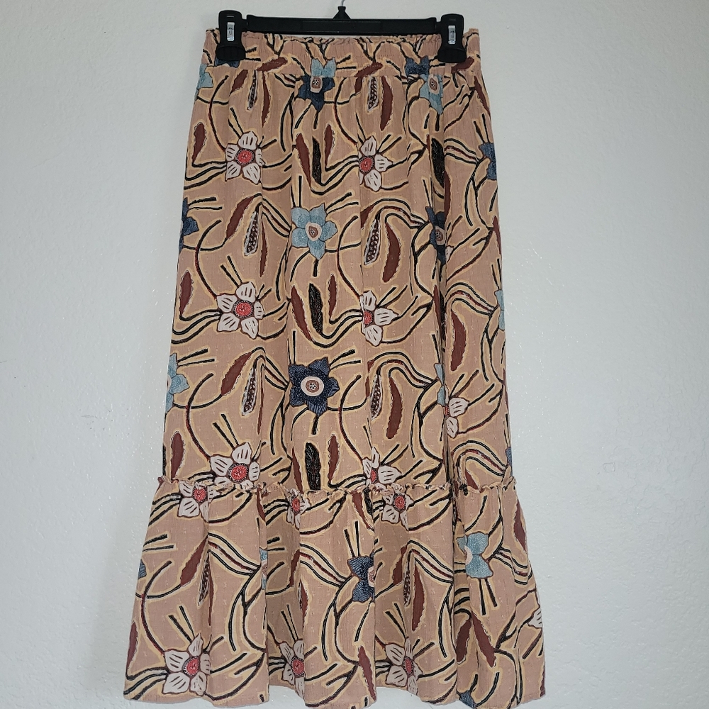 Christian Siriano Tan Multi-Color Floral Patterned Women's Skirt Size Medium